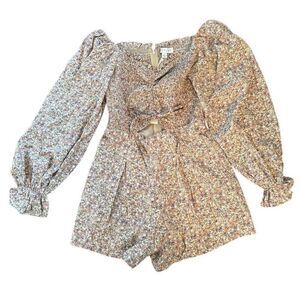 She + Sky Women's Standard Small Floral Long Sleeve Blouse Ruffle Casual Top